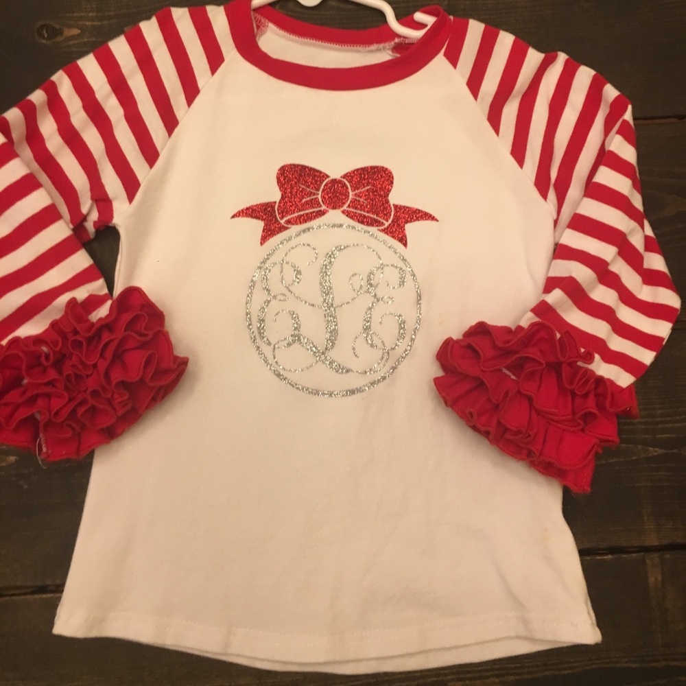 “ELE” Monogrammed Ruffle Raglan 4/5t
